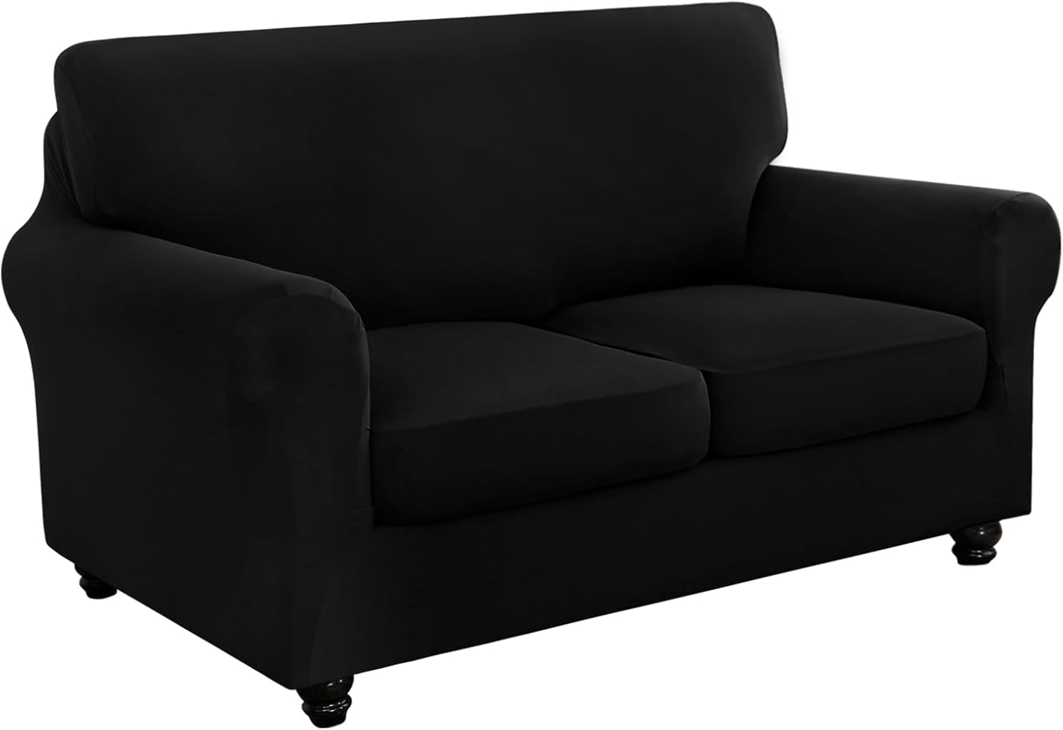 SearchI Stretch Sofa Cover Couch Cover, 3 Pieces Loveseat Slipcover with 2 Separate Cushion Cover, Washable Furniture Protector for Living Room(Loveseat, Silver Black)