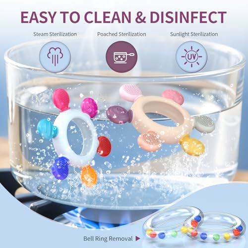 Image of akolik Teething Toys for Babies, Baby Teethers Toy Teething Ring Silicone, Grasping Teething Toy, BPA Free Teething Newborn Accessories for Baby 0 3 6 9 12 18 Months (Ringer Pink)
