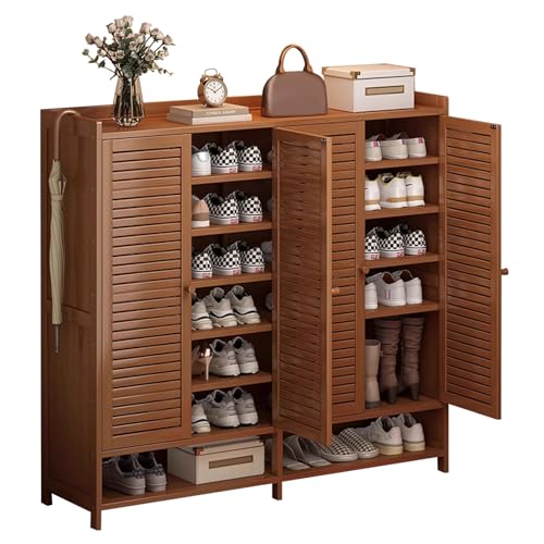 Rangement élégant pour chaussures en bois marron à portes - 2