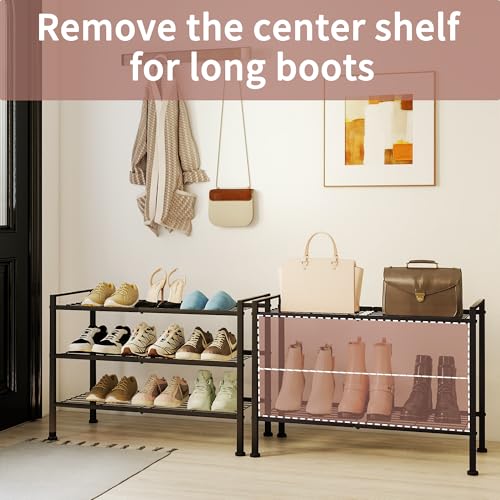 Image of 3-Tier Shoe Rack, 26.5 inch Wide Metal Storage Organizer for Closet Entryway,Holds up to 9 Pairs Shoes, Heavy-Duty Stand for Shoes, Books, or Plants (Black)