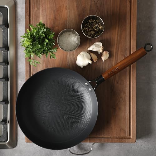 Image of Babish 11 Inch Cast Iron Skillet with Wooden Handle, Pre-Seasoned Nonstick Pan with Honeycomb Textured Cooking Surface, Induction Oven Safe Skillet for Searing, Frying Eggs, Steak and Stir Fry