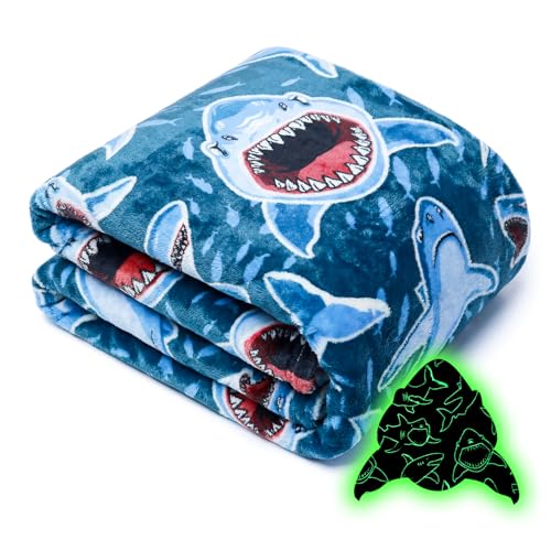AISDE Shark Gifts Toys Glow in the Dark Blanket for Kids Toddler Blanket for Boys Soft Shark Throw Blankets with Cute Ocean Sharks Decor Christmas Birthday Gifts for Boys Age 3-10 40x60