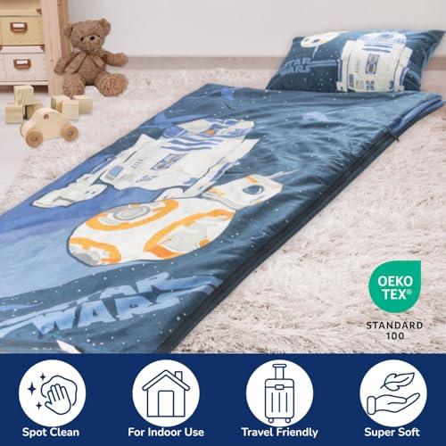 Image of Jay Franco Kids Slumber Bag and Pillow - 54 x 27 Inch Comfy Indoor Sleeping Bag for School and Sleepovers, 2 Piece Set, Blue - Star Wars