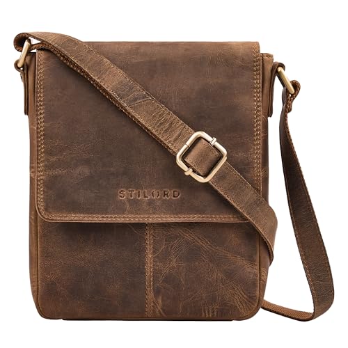 STILORD Bari Umhängetasche Herren Leder Herrentasche zum Umhängen Ledertasche Crossbody Bag Vintage 8 Zoll Tablet Farbe:mittel - braun
