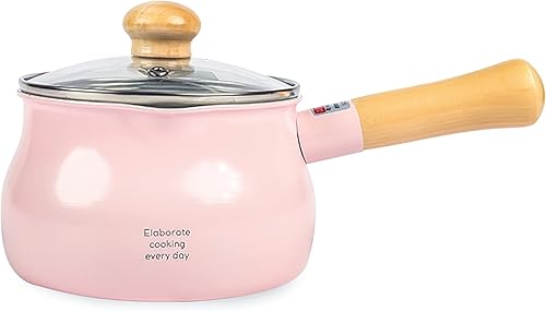Olla de leche pequeña beige de 1.2L con tapa lindo mango de madera hogar sartén antiadherente leche caliente bebé suplemento de alimentos olla de
