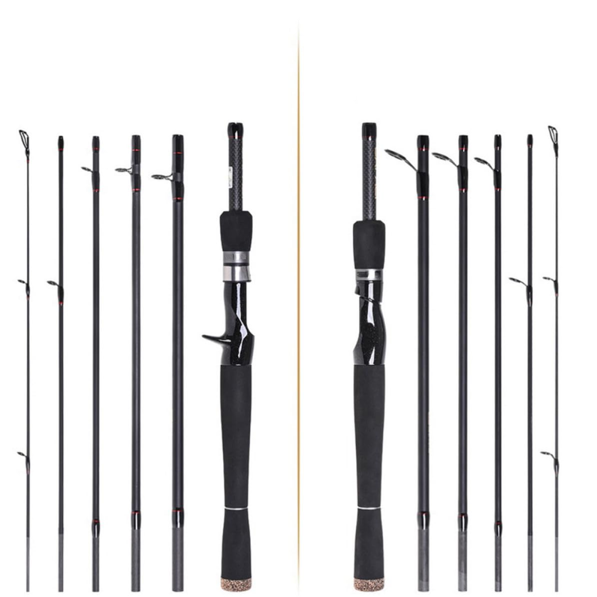 Canna da Spinning in Carbonio 2,1m, 6 Sezioni, Nera
