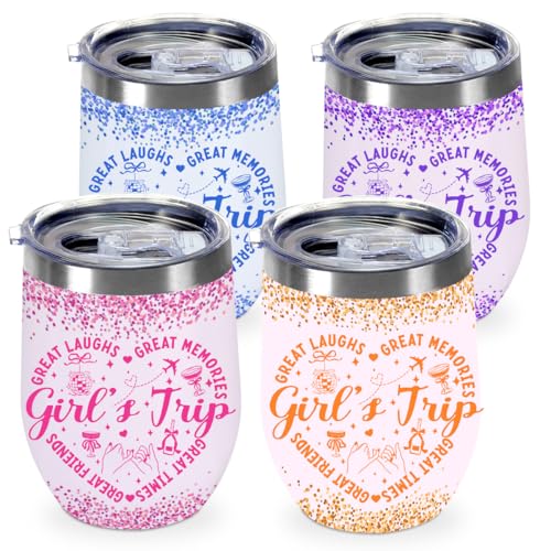 4Pcs Girls Trip Wine Tumbler With Lid, 12 Oz Stainless