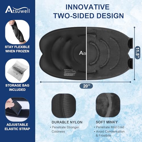 Atsuwell 20\'\' XXL Knee Ice Pack Wrap Around Entire Knee After Surgery, Extra Large Gel Ice Pack for Knee Replacement Surgery, Injuries, Swelling, Knee Cold Pack Wrap with Soft Plush Backing, Black