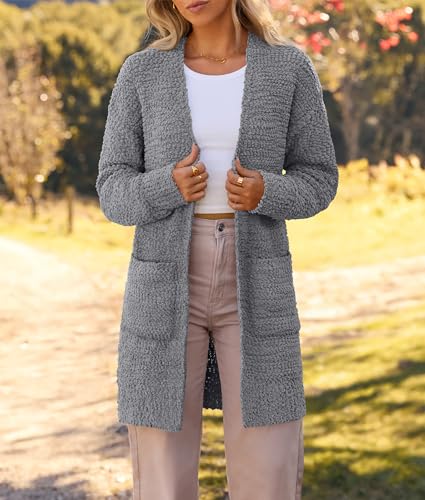 Image of MEROKEETY Women's Long Sleeve Soft Chunky Knit Sweater Open Front Cardigans Outwear Coat