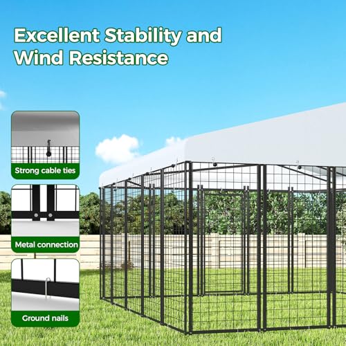 10.4‘x10.2'Outdoor Dog Kennel with Anti-Rust Galvanized Welded Wire Steel, Heavy Duty Dog Enclosure with Waterproof Roof Cover and Secure Lock for Outside Use