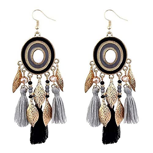 Boucles d'oreilles en argent d'une finesse artisanale aux feuilles colorées de 10 cm