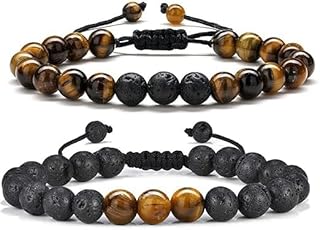 M.A.S Tiger Eye Mens Bracelet - 8mm Lava Rock Stone Anxiety Stress Relief Adjustable Aromatherapy Essential Oil Diffuser Bracelet Gifts for Men - Multi