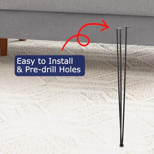 GarveeTech Hairpin Furniture Legs - 34 in Metal Table Legs, Rubber Floor Protectors, for Nightstand, Coffee Table, Desk Black, 4PCS Set - image 4