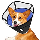 Cryptdogle Soft Dog Cone for Dogs After Surgery, Breathable Pet Recovery Collar for Large Medium Small Dogs and Cats, Adjustable Dog Cone Collar, Elizabethan Collar (SM, Black Blue)