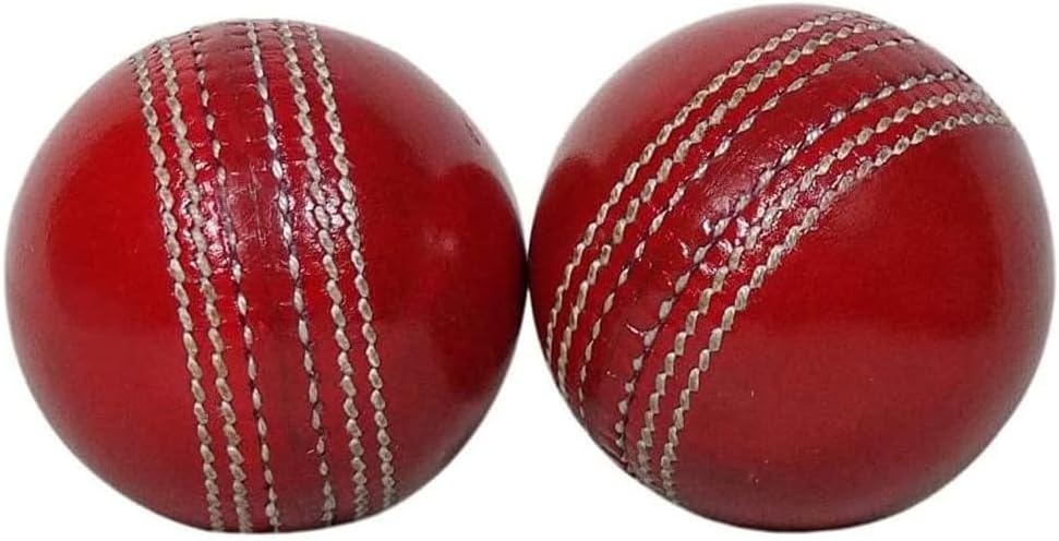 Professional Cricket Leather Balls, Red, Hand-Stitched, Senior Official Size, Set of 2 Balls