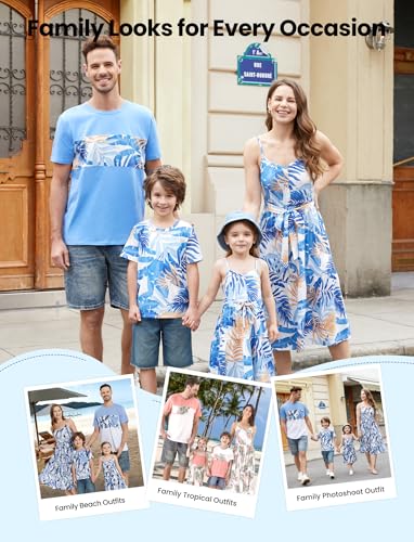 PATPAT Family Matching Outfits Mommy and Me Dresses Spaghetti Sleeveless Summer Vacation Hawaiian Dress and T-Shirts Sets2