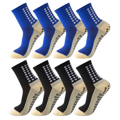 HYRKOTW Calcetines de fútbol antideslizantes para hombre, 4 pares, ideales para partidos y entrenamientos (negro y azul)