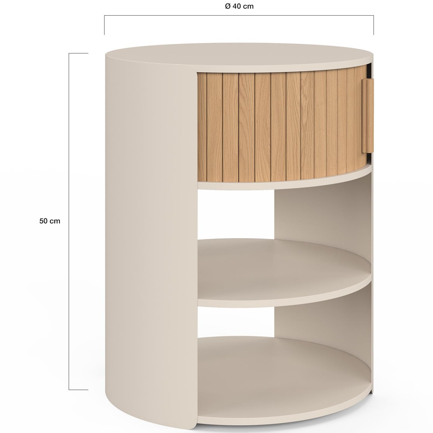 IDMarket - 2 chevets Ronds TONO 1 tiroir Beige et Effet Lattes