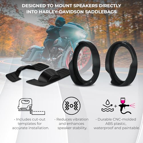 DS18 RY-HD10SBMBKIT.1423 Kit de Altavoces para Alforjas de 10" con Sellos para Bag – Compatible con Harley-Davidson Touring Modelos 2014–2023 – Adaptadores de Altavoz ABS, Plantillas de Corte Incluidas miniatura 3
