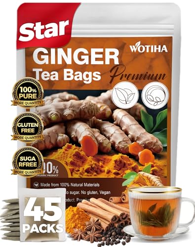 WOTIHA-Natural Turmeric Ginger Cinnamon Tea bags 180g，100% Natural High-Concentration Ingredients