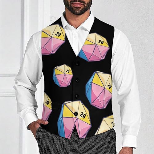 Pansexual Flag Dice Mens Slim Fit Suit Vest Dress Waistcoat Casual Business Vest2