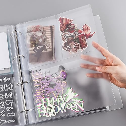 Image of 5 Sheet Binder Pockets Inserts with one pockets A4 Size 4 Hole Binder Folder for Dies and Stamps Storage,Waterproof PVC Clear Bags Protectors for Cutting Dies Stencil Album Stamp Crafts Storage