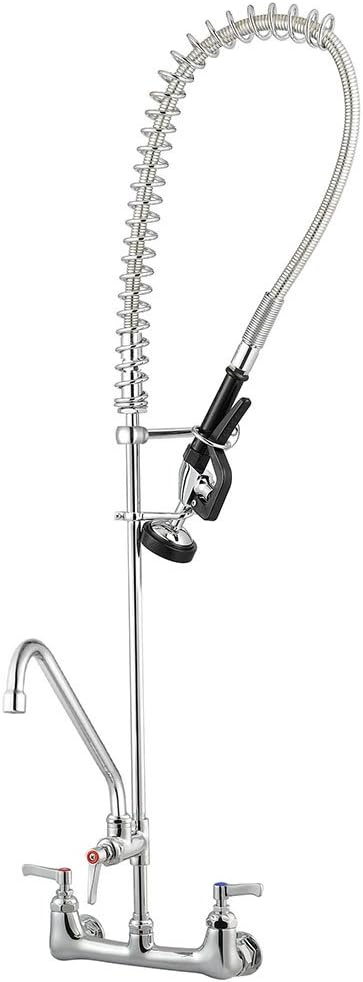 Aquaterior 44" Height Wall Mount Commercial Kitchen Pre Rinse Faucet Restaurant Sink Sprayer Faucets with Add-on Riser 12Inch Rotatable Spout CUPC NSF CEC