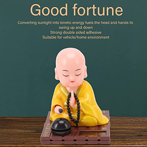 Image of AUGEN Small Buddhist Monk Solar Ornaments, Automatic Nodding Lucky Meaning Light Energy Sensing Eco Friendly Solar Buddhist Monk Statue Decoration for Home Car Dashboard (Pack of 1)(D, Yellow)