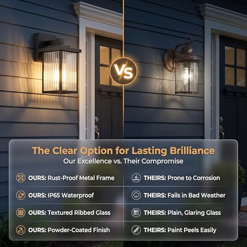2 Pack Matte Black Porch Light, Rust-Resistant Outdoor Wall Light | Corrosion-Resistant Metal, Textured Glass Cuts Glare, Easy DIY Install on Porch, Garage - Image 3