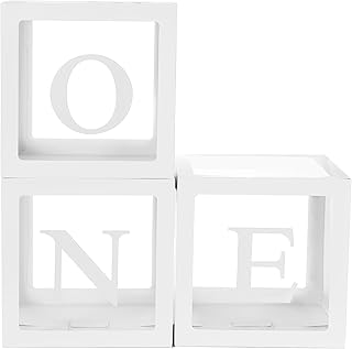 One Boxes for 1st Birthday, 3-Pack Balloon Decorations for Baby Shower with ONE Letters for Boys & Girls 1 Year Old Party Backdrop (White)