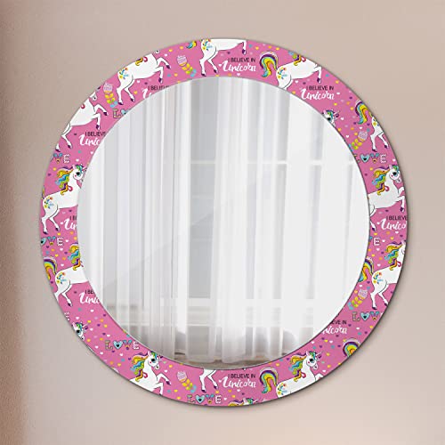 Miroir rond fi70 Licorne Magique avec cadre en verre imprimé pour une déco murale originale
