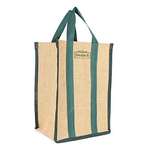 Image of DOUBLE R BAGS Unisex-Adult Laminated Jute Reusable Casual Shopping Bags Kitchen Essentials Grocery Vegetable Lunch Carry Bag With Full Handles Multi-Purpose Bag Stylish Designs (Green) Pack Of 1