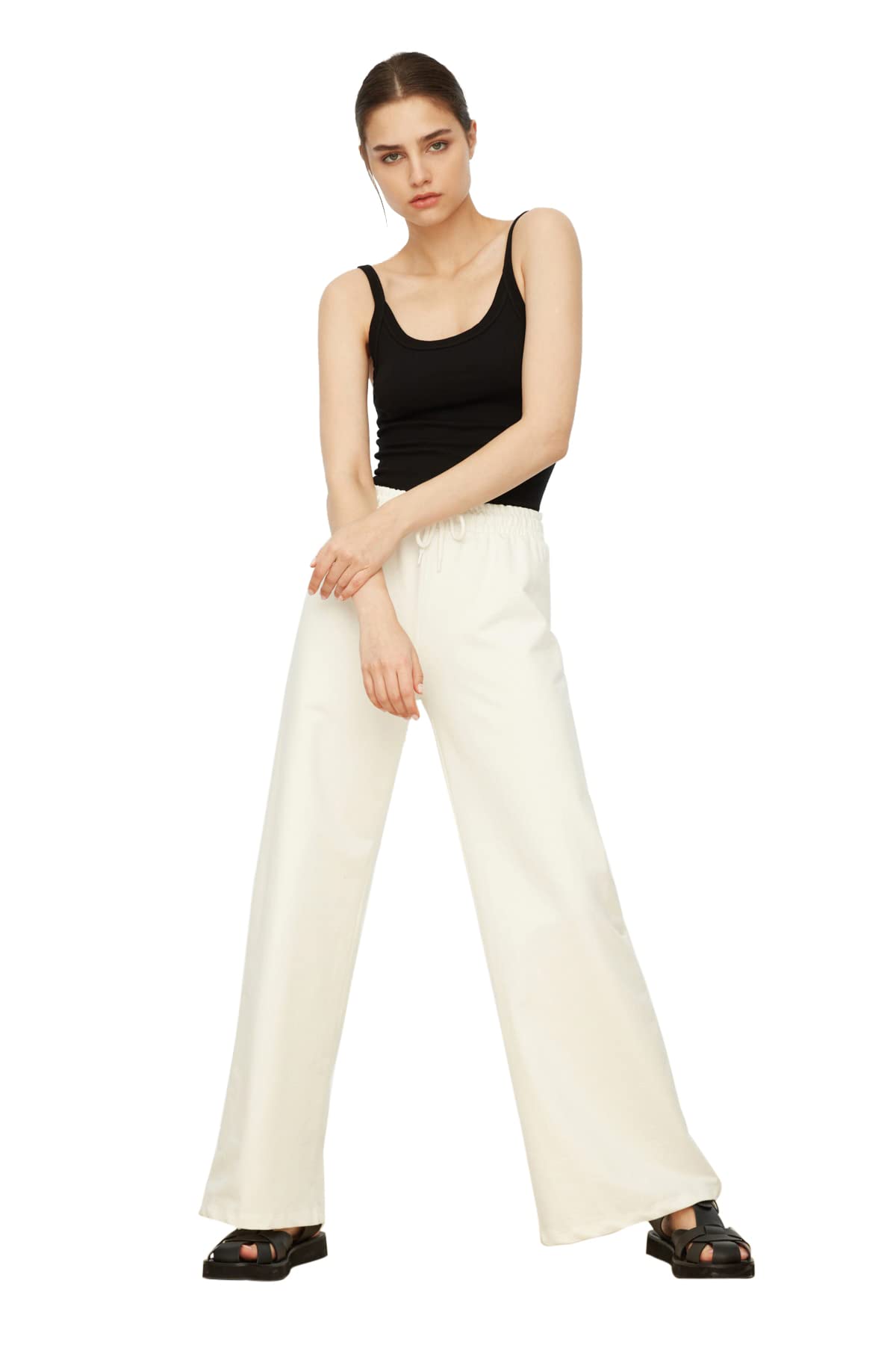 Trendyol Women Normal Waist Wide Leg Wide Leg Tracksuit Bottoms Ecru