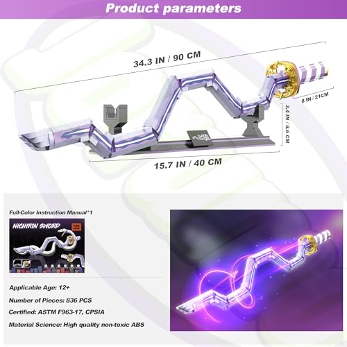 Image of Jorumo Swords Building Sets for Adults, 34in Iguro Obanai Sword Building Block with Stand, Anime Sword Building Toy Katana Gift, 836 Pcs