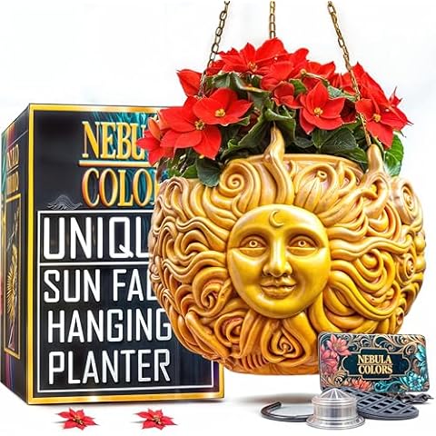 Nebula Colors Fun & Unique Sun Face Hanging Planter Quirky Celestial Decor for Plant Lovers – Indoor Outdoor Flower Basket for Succulents & Small Plants – Decorative Garden Yard Art Cover