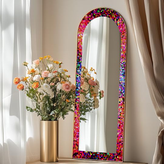 Caleidoscopio Bloom - Specchio da pavimento a mosaico a tutta lunghezza - Specchio da pavimento a mosaico con cornice nera e cornice argentata