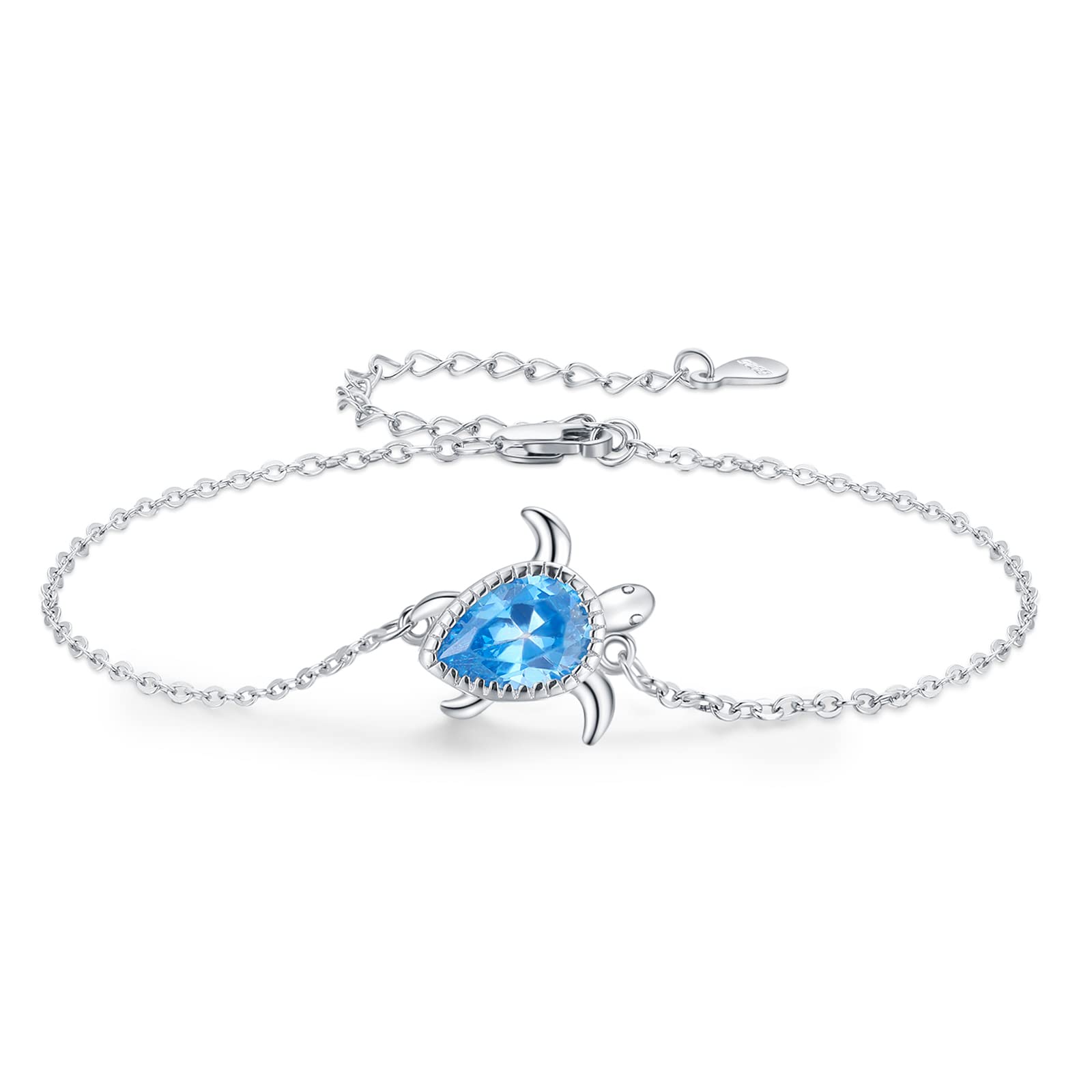Midir&Etain Pulsera de plata de ley 925 con diseño de koala y tortuga, diseño de oso koala, regalo para mujeres, niñas y novias, 7 inch, Plata de ley, Circonita cúbica