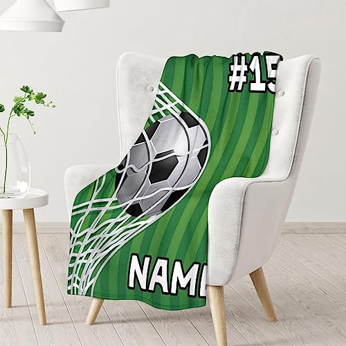 Mercuryelf Custom Soccer Blanket Gifts, 30"x40" Personalized Football Throw Blankets for Boys Kids, Cozy Lightweight Fleece Plush for Sofa Bed Room Decor