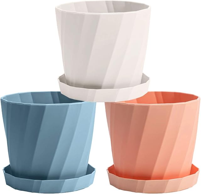 Utrowat 3 Pack Plastic Planters Indoor Flower Plant Pots, Plant Holder Nordic Style Garden Pots Plant Containers with Base Bracket for All House Plants,Flowers,Herbs,Seed Nursery,Succulents(5 Inch)
