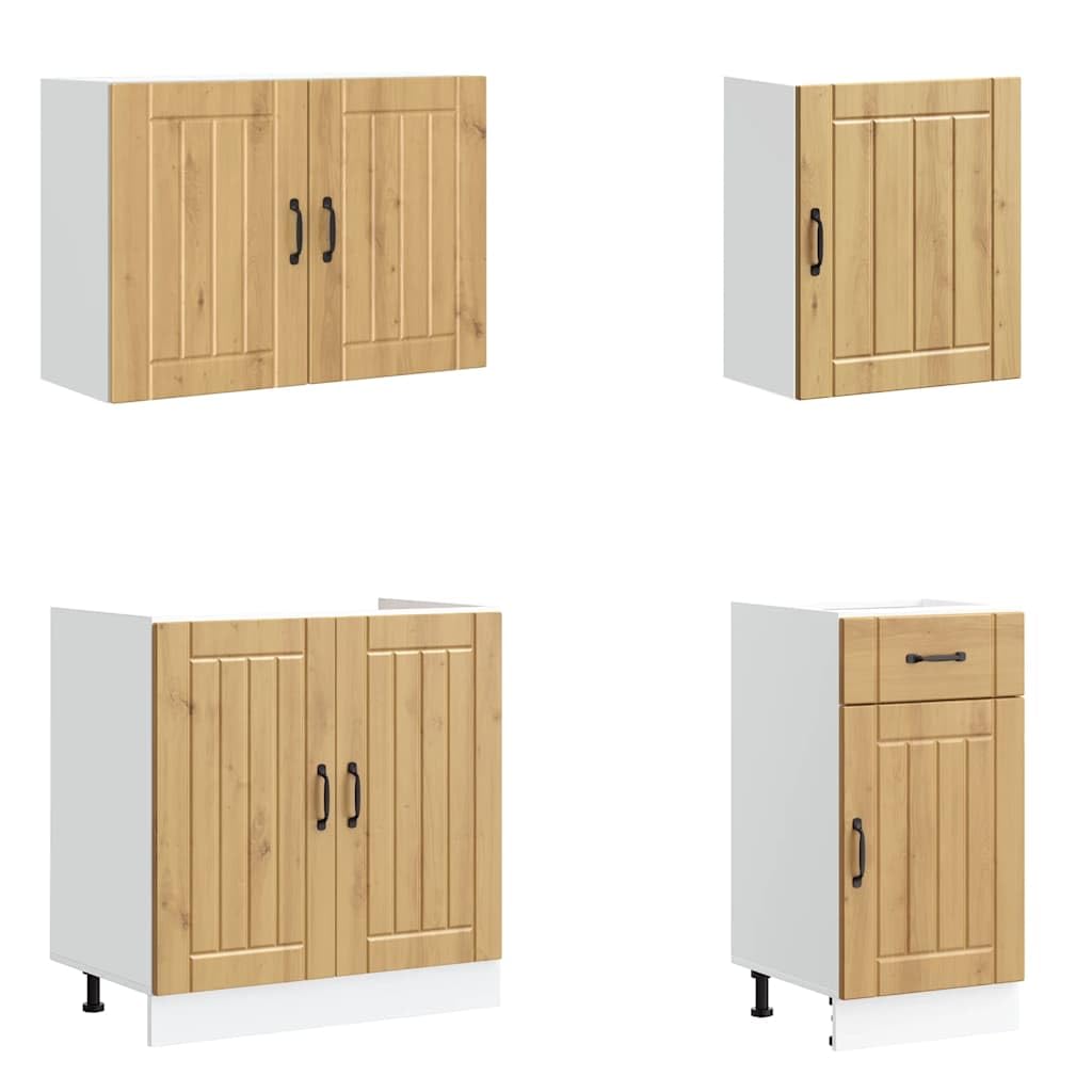 Set di 7 mobili da cucina Lucca, mobili da cucina modulari in legno con mobiletto sottolavello, armadietto da forno e pensili