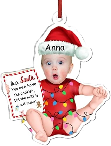 Baby Letter Dear Santa You Can Have The Cookies Personalized Custom Acrylic Christmas Ornament Upload Photo, Baby’s First Christmas Picture Ornament