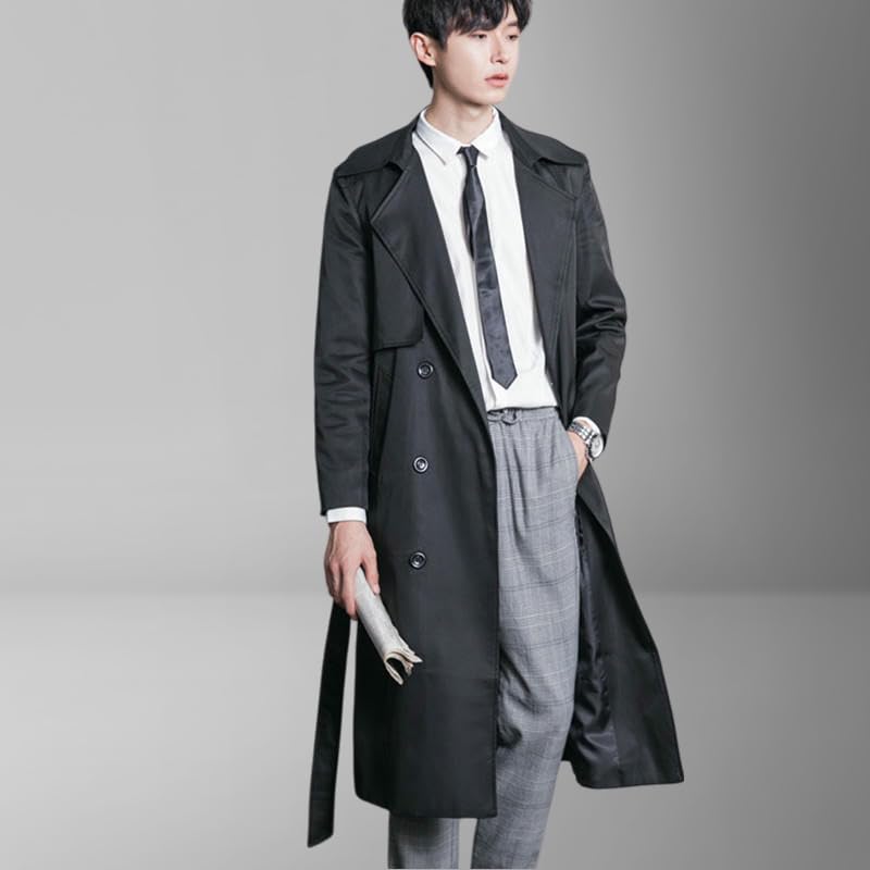 Gabardina larga caqui para hombre estilo coreano holgado talla XS 2