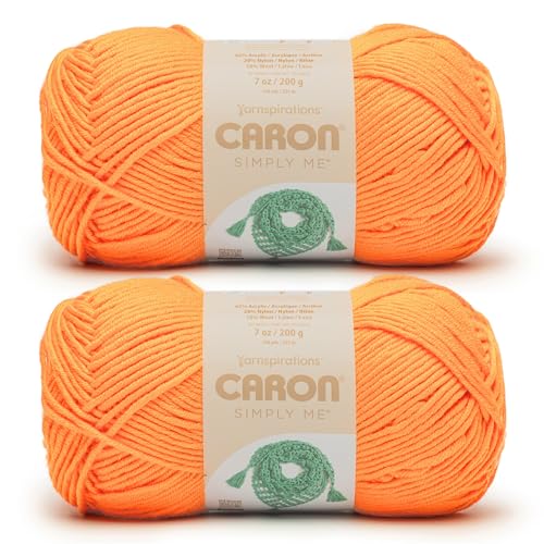 Image of Caron Simply Me, Soft Bulky Yarn for Crocheting, Lively Mandarin, 2-Pack | #5 Bulky Yarn, 62% Acrylic, 20% Nylon & 18% Wool, Soft Crochet Yarn for Knitting & Hobby Crafts, 246yds, 200g /7oz per skein