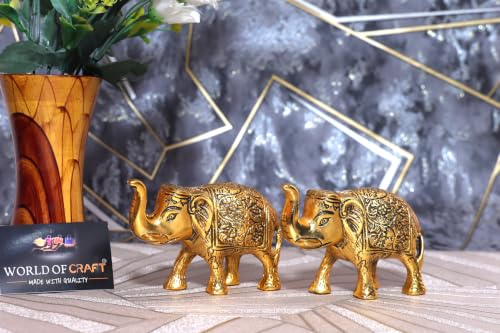 Image of Metal Elephant Statue Gold Polish 2 pcs Set for Home Decor Gift Items