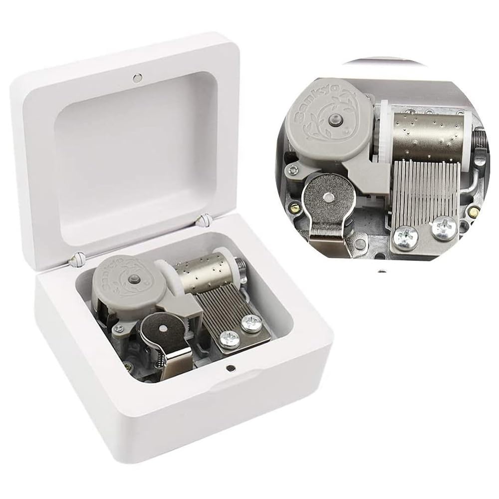 Sinzyo Sailor Moon Music Box Vintage Wood Carved Wind Up Musical Box Gift For Christmas,Birthday,Valentine's Day(White Wooden Box)