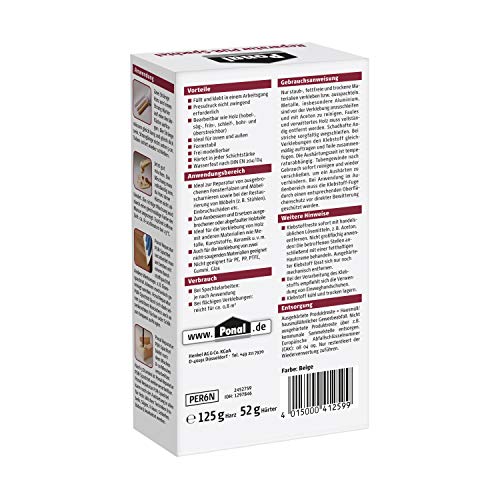 Ponal Reparatur PUR-Spachtel, zweikomponentige Holz Spachtelmasse & Kleber in einem zum Ersetzen ausgebrochener Holzteile, Holzspachtelmasse bearbeitbar wie Holz, 1 x 177g