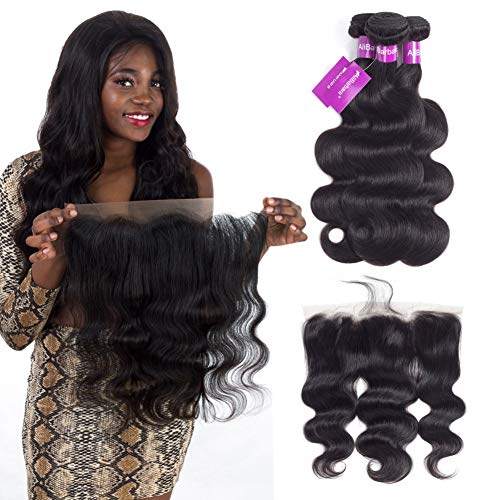 Brazilian Body Wave Human Hair Bundles with Frontal Closure Body Wave Frontal Lace Closure with Bundles 8A Grade Unprocessed Brazilian Hair Bundles with Frontal (20 22 24 & Closure 18)
