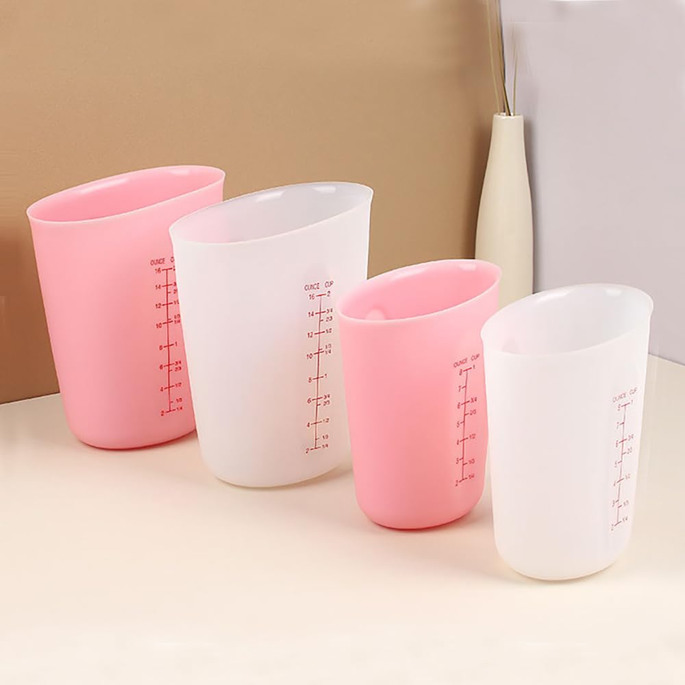 Taza Medidora 3 tazas medidoras de silicona con escala, transparentes, resistentes al calor, suaves, for hornear Jarra Medidora Cocina(White 500ml)