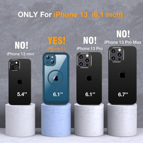 Image of Miracase for iPhone 13 Case 6.1'',Full-Body Magnetic Clear Bumper Case with Built-in 9H Tempered Glass Screen Protector,Military Drop Protection Outdoor Phone Case,Storm Blue