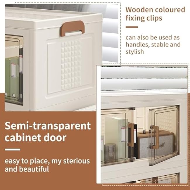 Clear Plastic Storage bin, Foldable Organizer with Door, Suitable for Pantry, Kitchen, Office